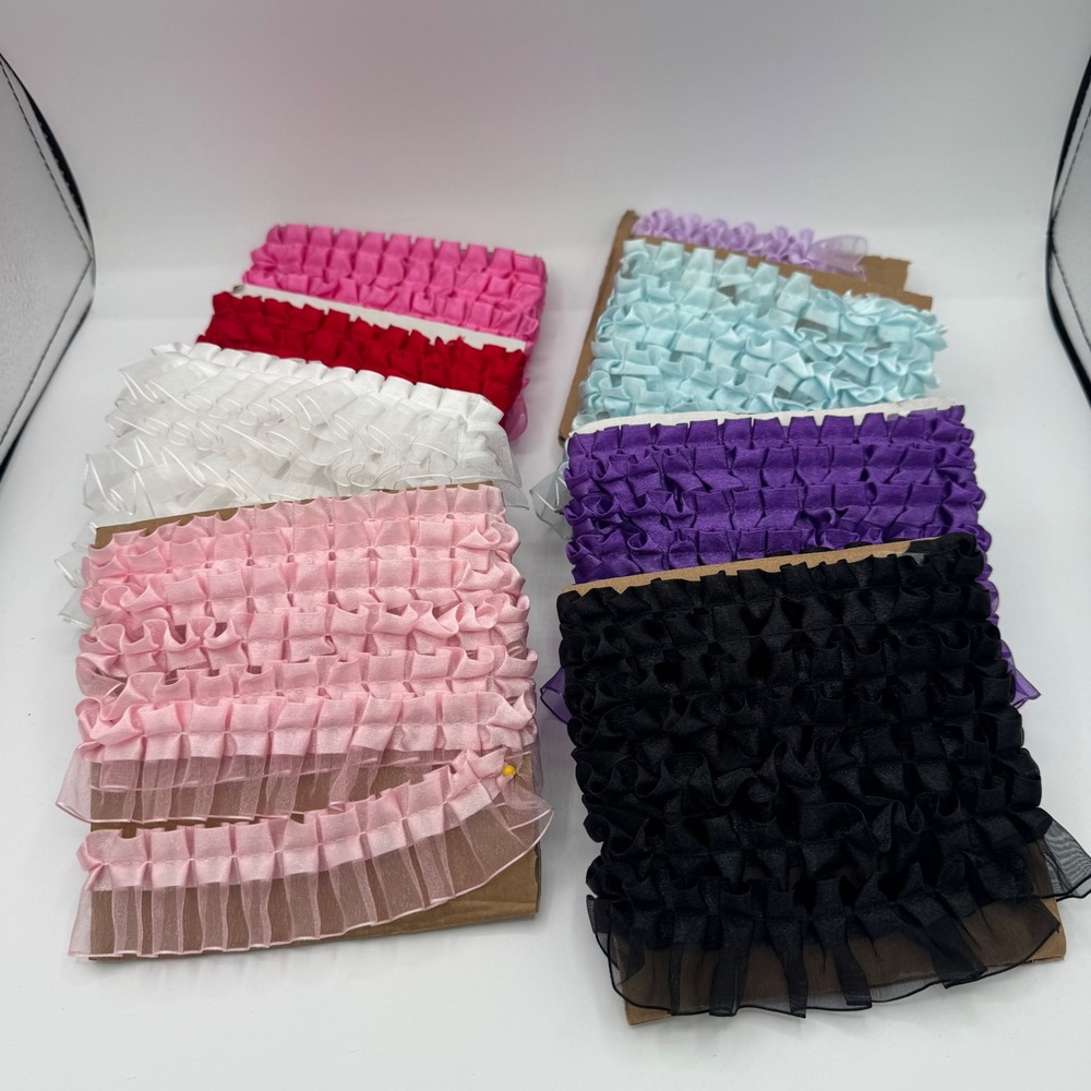 8pc Lot Pleated Organza Satin Ruffle Trim Ribbon Assorted Colors 1 Inch Wide